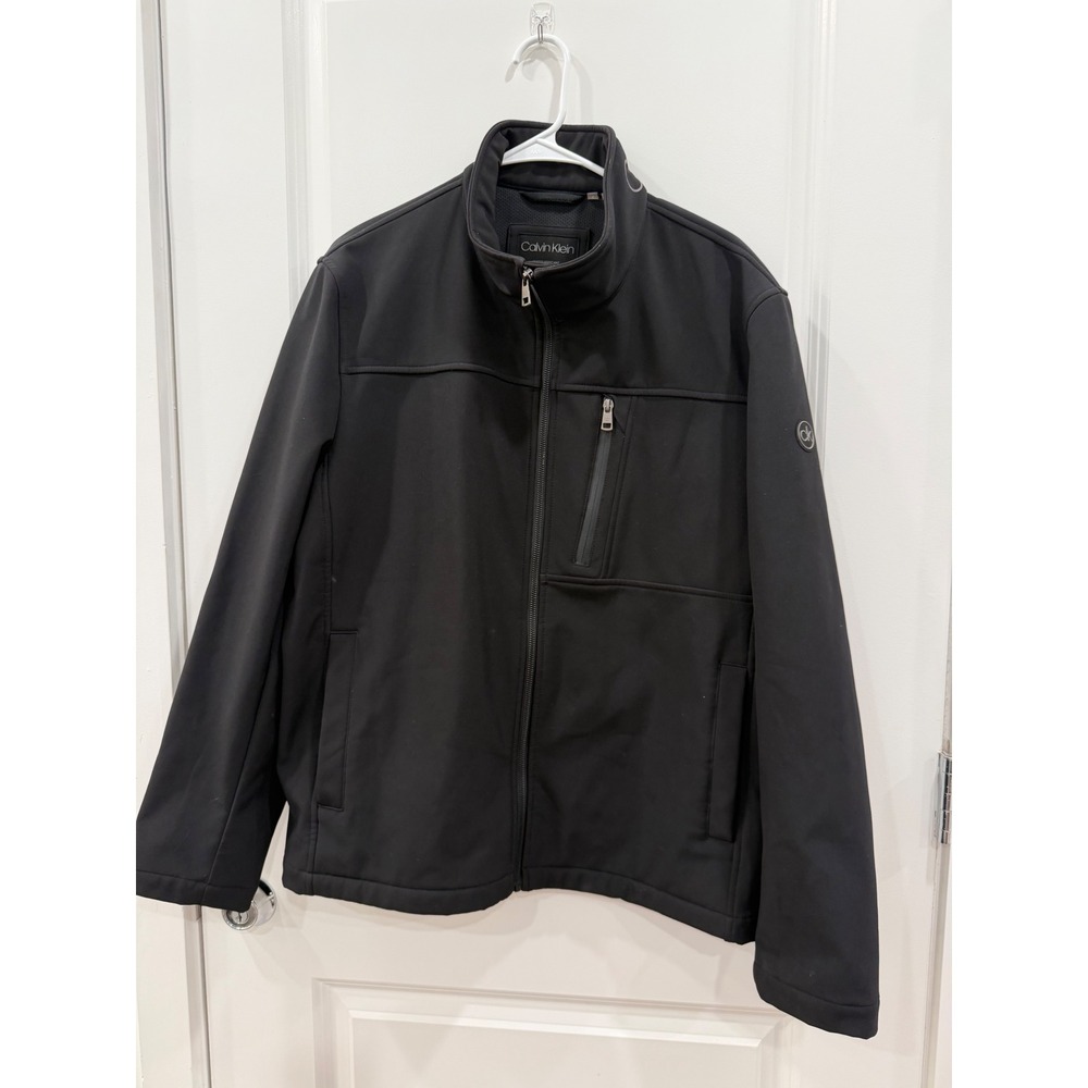 Calvin Klein Mens Black Softshell Jacket Water Resistant Breathable Large L